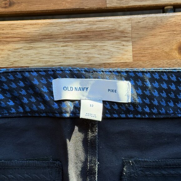 NWT Old Navy Size 12 Black/Blue Metallic Houndstooth Jacquard Pixie Ankle Pants - Picture 7 of 11